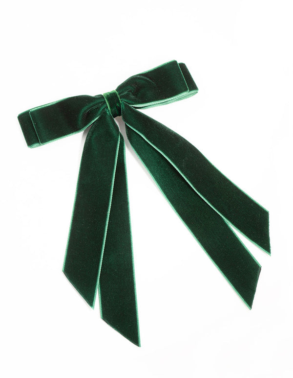 Green Velvet Double Bow Clip