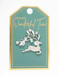 Rhodium Diamante Reindeer Brooch - link has visual effect only