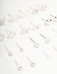 Silver Stud Butterfly & Mixed Style Earrings 12-Pack - link has visual effect only