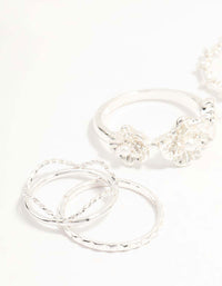 Silver Twisted, Sleek & Diamante Flower Style Rings 5-Pack - link has visual effect only