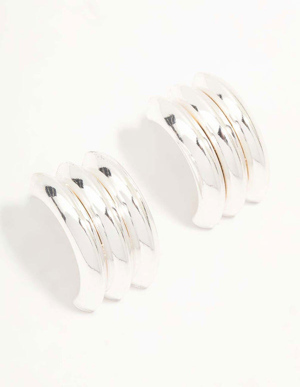 Silver Ribbed Barrel Hoop Earrings