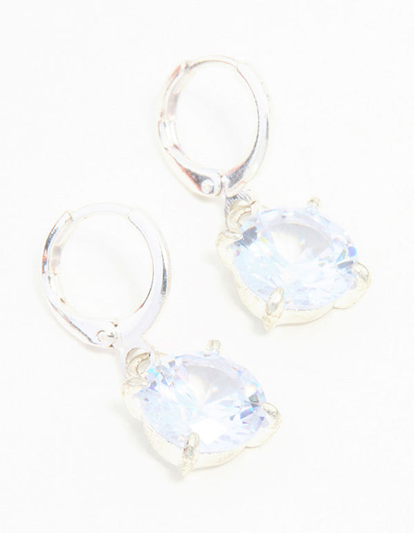 Blue Bezel Diamante Clicker Drop Silver Earrings