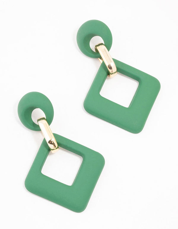 Green Acrylic Diamond Link Drop Earrings