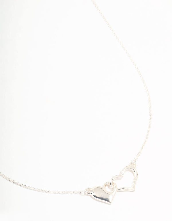 Silver Solid Heart Link Necklace