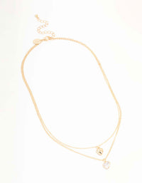 Gold Puffy Heart & Diamante Layered Necklace - link has visual effect only