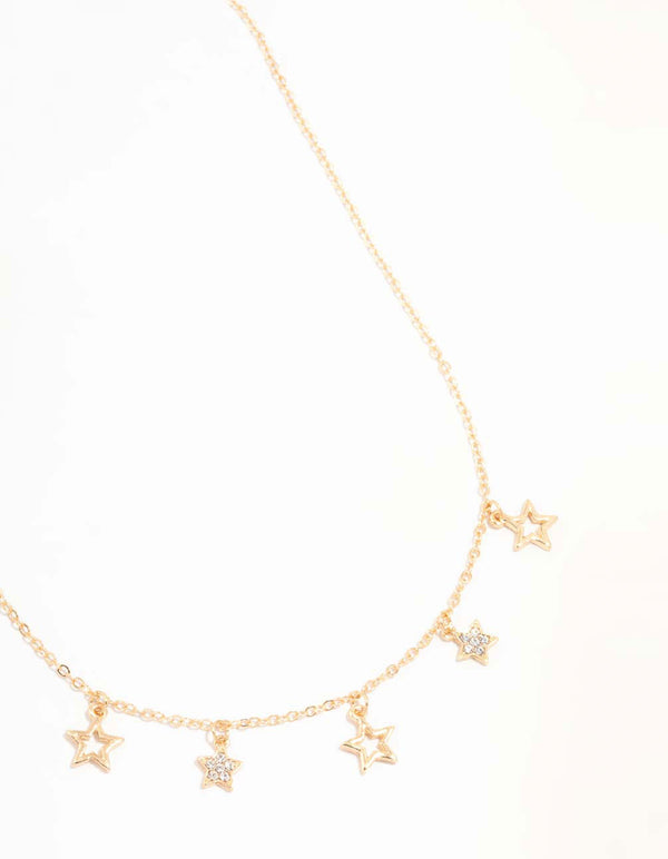 Gold Diamante Star Droplet Necklace