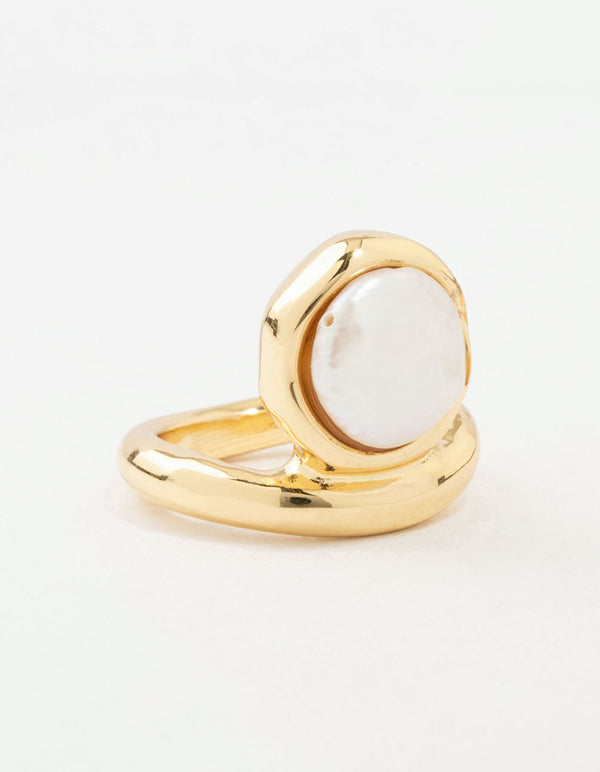 Gold Organic Pearl Band Ring