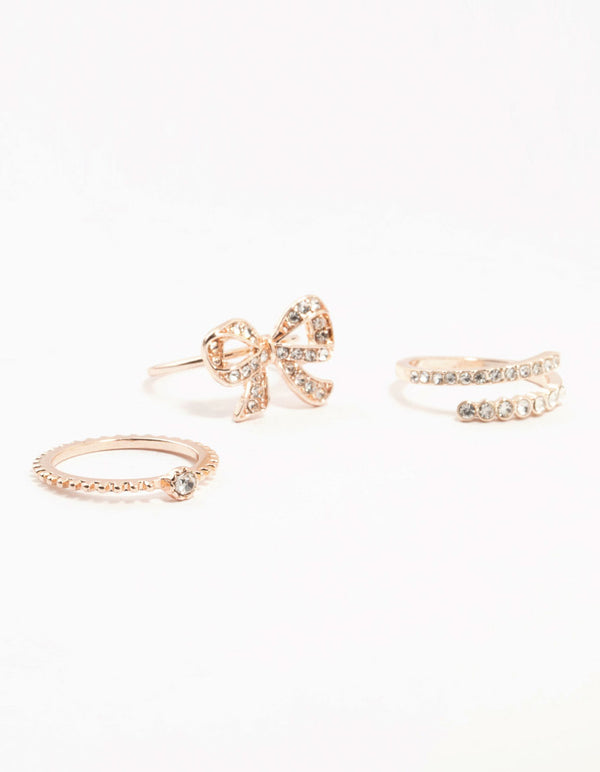 Rose Gold Precious Bow Rings 3-Pack