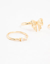 Gold Plated Bow Cubic Zirconia & Heart Rings 3-Pack - link has visual effect only