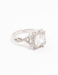 Rhodium Princess Cubic Zirconia Halo Ring - link has visual effect only