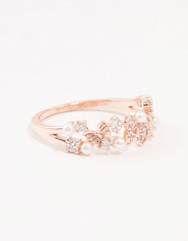 Rose Gold Plated Butterfly Pearl Band Ring