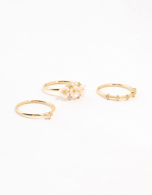 Gold Plated Triple Flower Stacking Rings 3-Pack