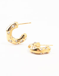 Waterproof Gold Plated Stainless Steel Crystal Molten Hoop Earrings - link has visual effect only