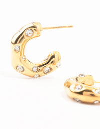 Waterproof Gold Plated Stainless Steel Crystal Molten Hoop Earrings - link has visual effect only