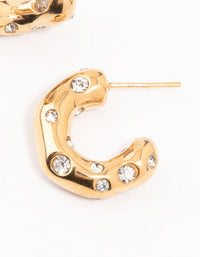 Waterproof Gold Plated Stainless Steel Crystal Molten Hoop Earrings - link has visual effect only