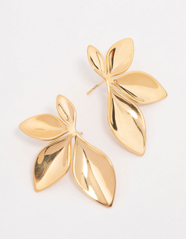 Waterproof Gold Plated Stainless Steel Leaf Cluster Stud Earrings