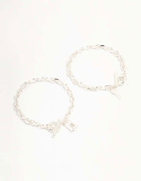 Silver Chunky Lock & Key Bracelets 2-Pack - link has visual effect only