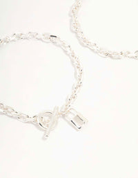 Silver Chunky Lock & Key Bracelets 2-Pack - link has visual effect only