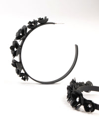 Black  Floral Pearl Hoop Earrings - link has visual effect only