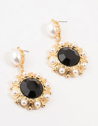 Gold & Black Pearl Stone Antique Drop Earrings - link has visual effect only