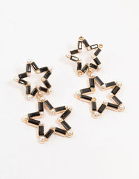 Black Gold Double Star Pearl Drop Earrings - link has visual effect only