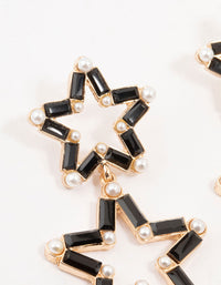 Black Gold Double Star Pearl Drop Earrings - link has visual effect only