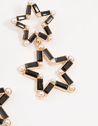 Black Gold Double Star Pearl Drop Earrings - link has visual effect only