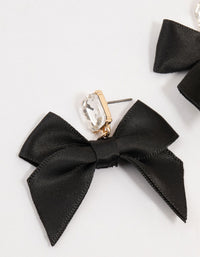 Black Fabric Diamante Bow Drop Earrings - link has visual effect only