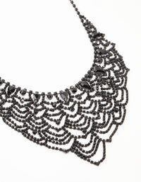 Black Coated Diamante Lace Pattern Necklace - link has visual effect only