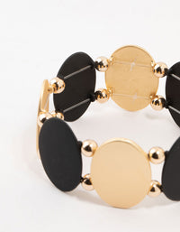 Black & Gold Oval Disc Stretch Bracelet - link has visual effect only