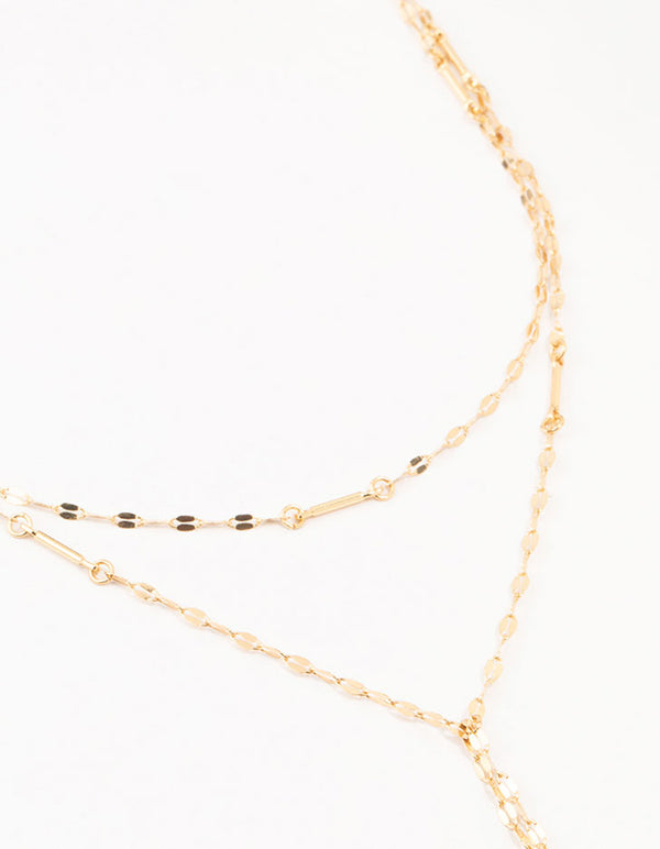 Gold Plated Flat Cable Layered Y-Necklace