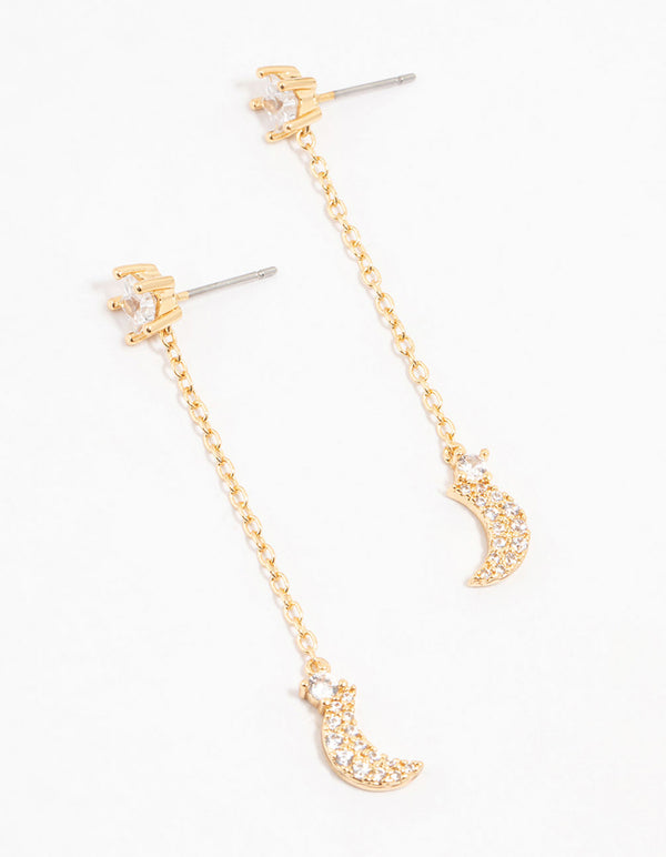 Gold Plated Star & Moon Cubic Zirconia Drop Earrings