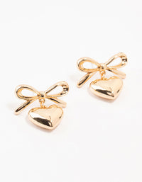 Gold Bow & Puffy Heart Drop Earrings - link has visual effect only