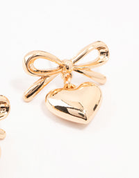 Gold Bow & Puffy Heart Drop Earrings - link has visual effect only