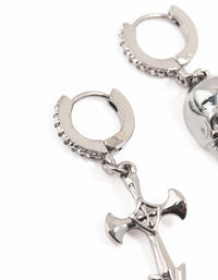 Gunmetal Diamante Cross & Skull Huggie Earrings - link has visual effect only