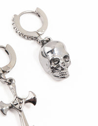 Gunmetal Diamante Cross & Skull Huggie Earrings - link has visual effect only