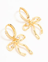 Gold Plated Cubic Zirconia Speckled Bow Huggie Earrings - link has visual effect only