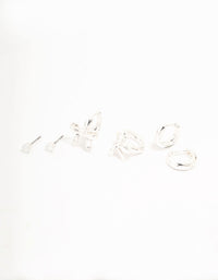 Silver Plated  Bow Huggie & Cubic Zirconia Stud Earrings 3-Pack - link has visual effect only