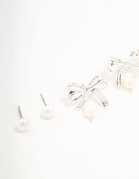 Silver Plated Bow & Freshwater Pearl Drop Earrings 3-Pack - link has visual effect only