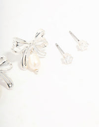 Silver Plated Bow & Freshwater Pearl Drop Earrings 3-Pack - link has visual effect only