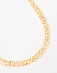 Gold Plated Flat Double Link Necklace - link has visual effect only