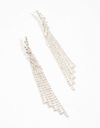 Twisted Diamante Cup Chain Drop Silver Earrings - link has visual effect only