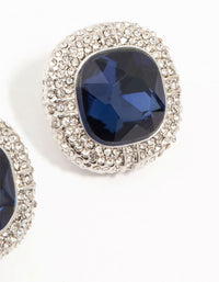 Silver Large Blue Diamante Stud Earrings - link has visual effect only