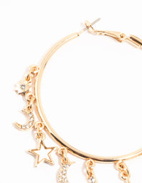 Gold Celestial Diamante Large Charm Hoop Earrings - link has visual effect only