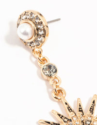 Gold Pearl & Diamante Celestial Drop Earrings - link has visual effect only