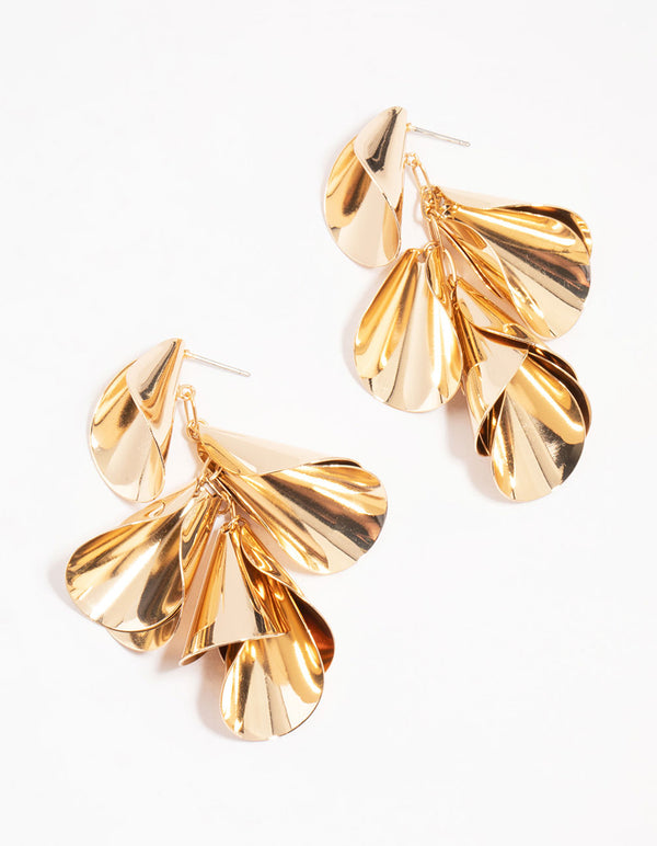 Gold Curved Large Drop Earrings