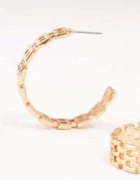 Gold Geometric Print Link Hoop Earrings - link has visual effect only