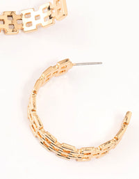 Gold Geometric Print Link Hoop Earrings - link has visual effect only