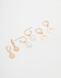 Gold Celestial & Pearl Mixed Earrings 3-Pack - link has visual effect only