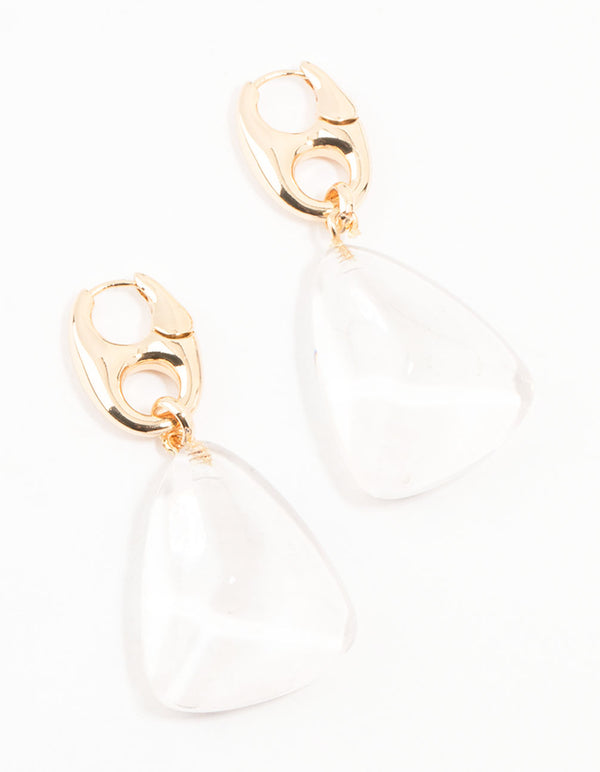 Gold Clear Abstract Drop Earrings